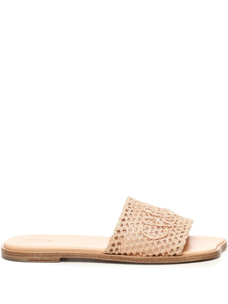  Chloé Soleil Embroidered Woven Sandals - Neutrals 