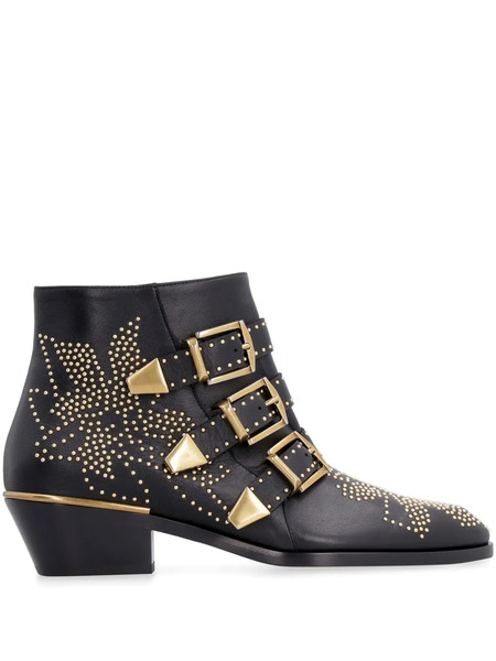  Chloé Studded Buckle Boots - Black 