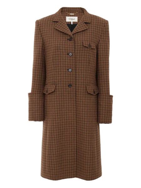  Chloé Wool Houndstooth Single-breasted Coat - Brown 