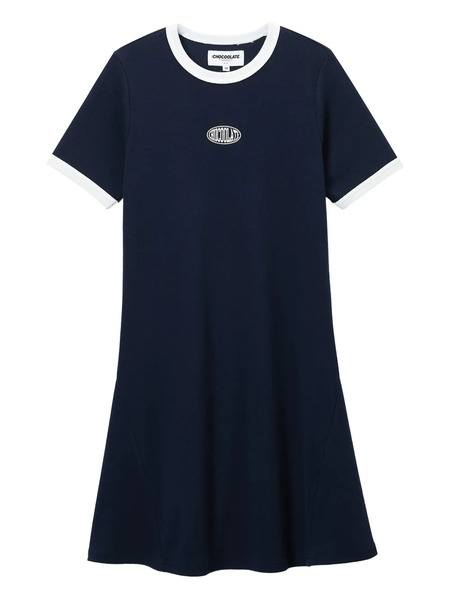  Chocoolate Contrasting T-shirt Dress - Blue 