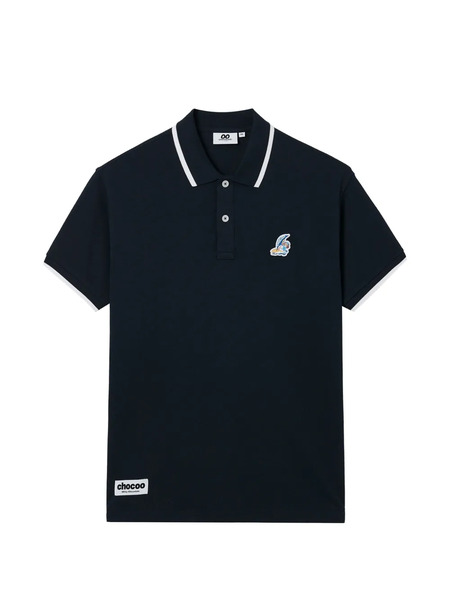  Chocoolate Trimmed-collar Polo Shirt - Blue 