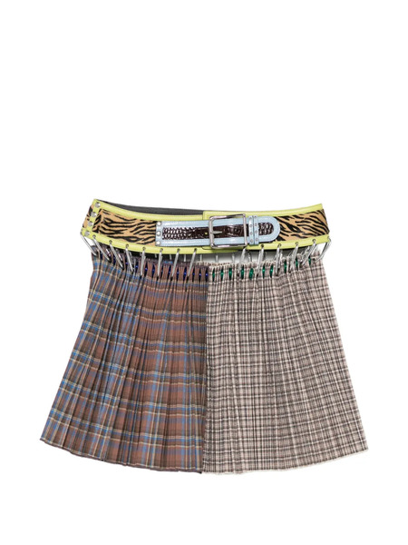  Chopova Lowena Belted Plaid Mini Skirt - Neutrals 