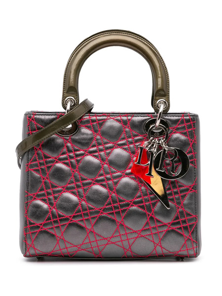  Christian Dior Pre-owned 2011 Anselm Reyle Medium Metallic Lambskin Cannage Lady Dior Satchel - Grey 