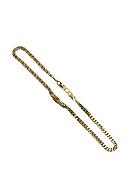  Christian Dior Pre-owned 1990-2010 Gold Plated Cd Logo Rhinestone Cuban Chain Link Necklace Costume Necklace 