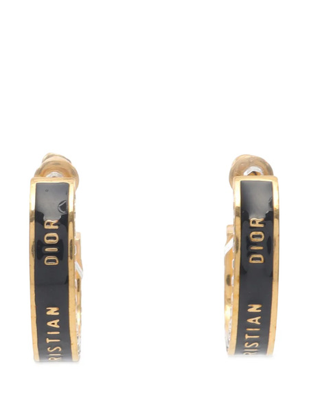  Christian Dior Pre-owned 2000-2025 Gold Plated Enamel Dior Night Code Hoop Push Back Earrings Costume Earrings 