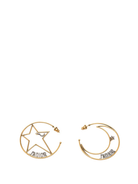  Christian Dior Pre-owned 2010-2025 Gold Plated Moon And Star Jadior Hoop Push Back Earrings Costume Earrings 