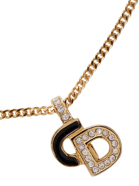  Christian Dior Pre-owned 1990-2000 Gold Plated Rhinestone Cd Logo Pendant Necklace Costume Necklace - Black 