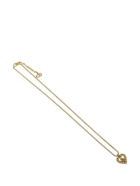  Christian Dior Pre-owned 1990-2010 Gold Plated Rhinestone Logo Heart Pendant Necklace Costume Necklace 