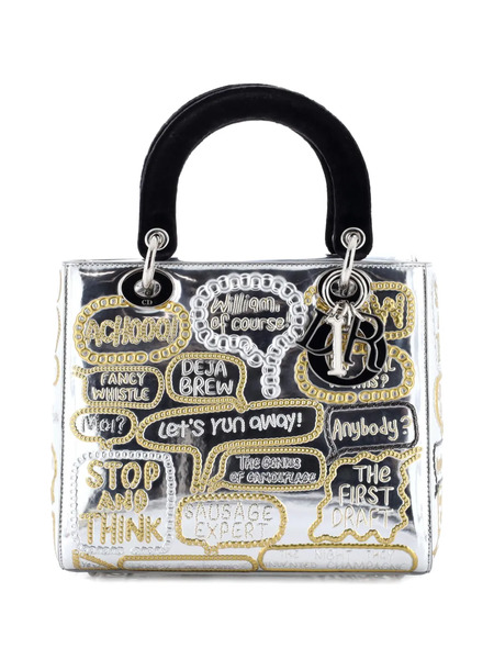  Christian Dior Pre-owned Lady Dior Art Bag Limited Edition Xu Zhen Embossed Leather Medium Satchel - Silver 