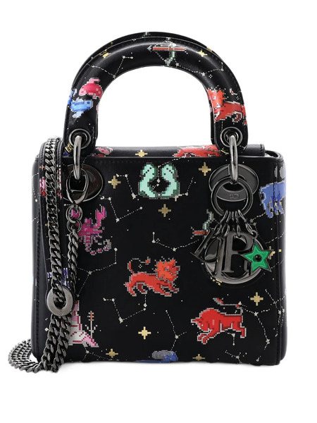  Christian Dior Pre-owned Lady Dior Bag Limited Edition Pixel Zodiac Printed Calfskin Mini Shoulder Bag - Black 