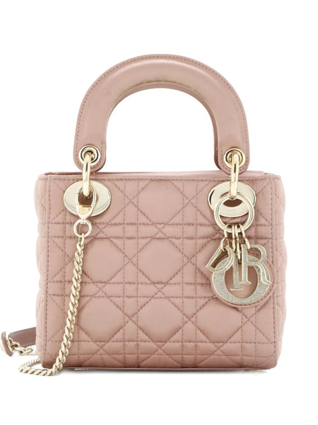  Christian Dior Pre-owned Lady Dior Chain Bag Cannage Quilt Iridescent Leather Mini Satchel - Neutrals 
