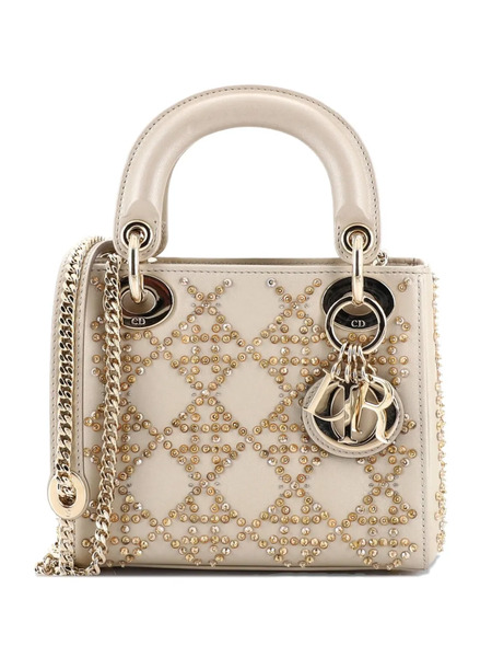  Christian Dior Pre-owned Lady Dior Chain Bag Crystal Embellished Cannage Quilt Leather Mini Satchel - Gold 