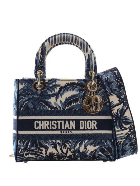  Christian Dior Pre-owned 2021 Medium Embroidered Canvas Palm Tree Toile De Jouy Lady D Lite Satchel - Blue 