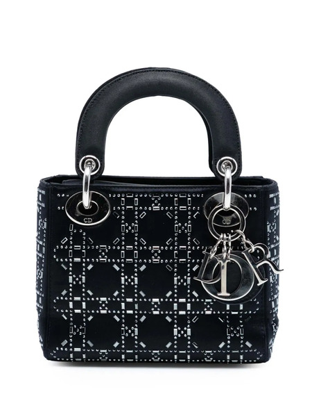  Christian Dior Pre-owned 2017 Mini Satin Cannage Strass Crystal Embellished Lady Dior Satchel - Black 