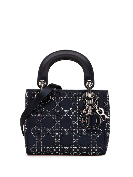  Christian Dior Pre-owned 2017 Mini Satin Cannage Strass Crystal Embellished Lady Dior Satchel - Blue 