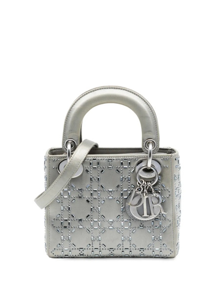  Christian Dior Pre-owned 2018 Mini Satin Cannage Strass Crystal Embellished Lady Dior Satchel - Grey 