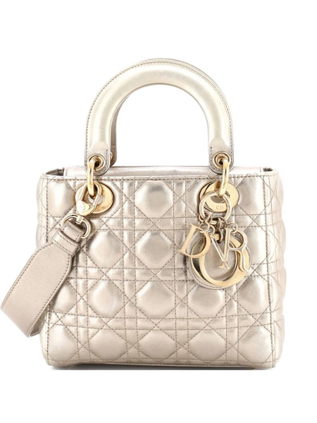  Christian Dior Pre-owned My Abcdior Lady Dior Bag Metallic Cannage Quilt Leather Shoulder Bag - Gold 
