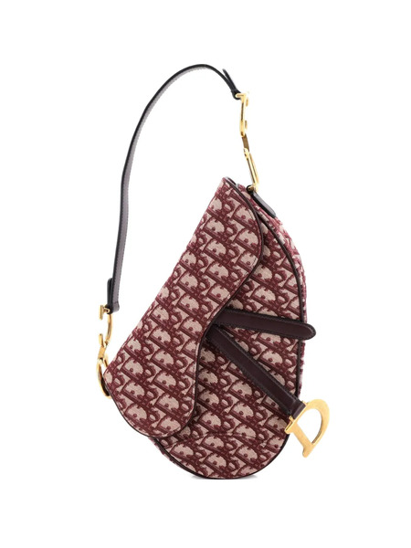  Christian Dior Pre-owned Saddle Handbag Oblique Canvas Medium Shoulder Bag - Red 