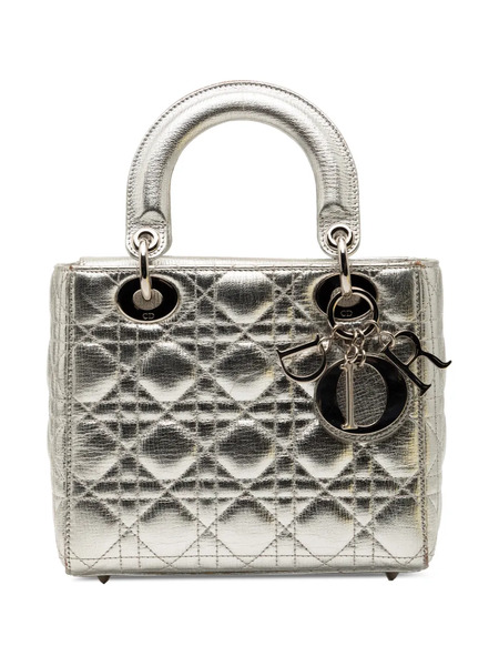 Christian Dior Pre-owned 2017 Small Metallic Grained Calfskin Cannage My Abcdior Lady Dior Satchel - Silver 
