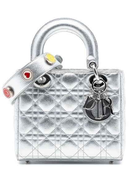 Christian Dior Pre-owned 2016 Small Metallic Grained Calfskin Cannage My Abcdior Lady Dior Satchel - Silver 