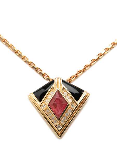  Christian Dior Pre-owned 20th Century Gold Plated Rhinestone Enamel Geometric Diamond Pendant Necklace Costume Necklace 
