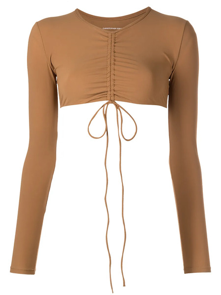  Christopher Esber Ruched Long-sleeve Sun Top - Brown 