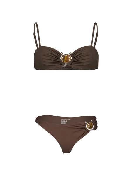  Christopher Esber Stone-embellished Ruched Bikini Bottoms - Brown 