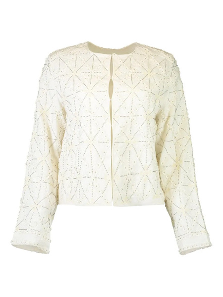  Christy Lynn Jessie Beaded Geometric-pattern Fitted Jacket - White 