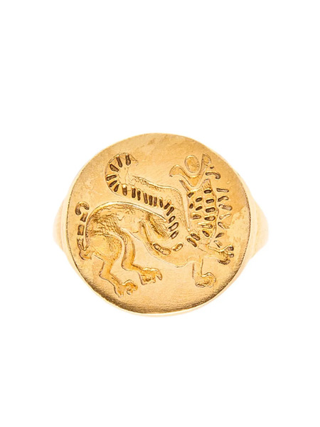  Chronos Sterling Silver Sphinx-motif Signet Ring - Gold 