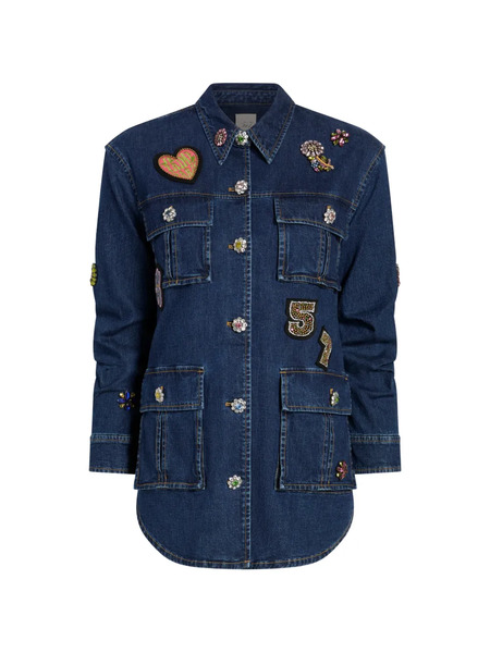  Cinq A Sept Floral Embellished Patch Jacket - Blue 