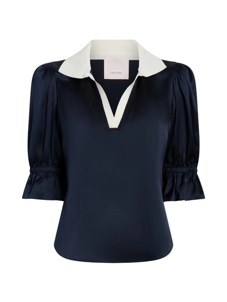  Cinq A Sept Freida Ruffled V-neck Blouse - Blue 