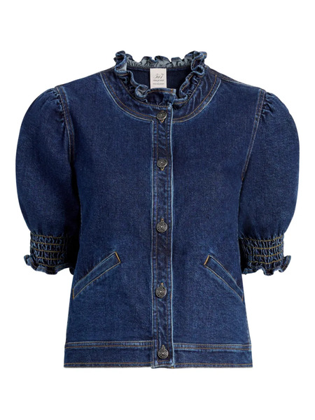  Cinq A Sept Ruffled Puff-sleeve Denim Jacket - Blue 