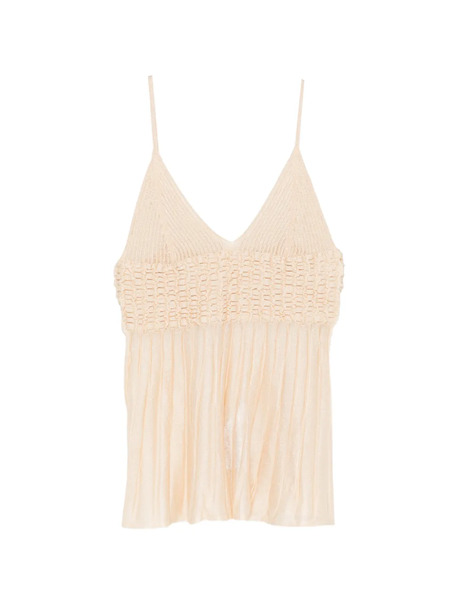  Circus Hotel Pleated V-neck Top - Neutrals 