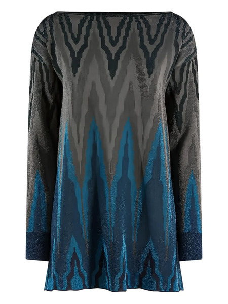  Circus Hotel Zigzag-pattern Lamé Jumper - Blue 