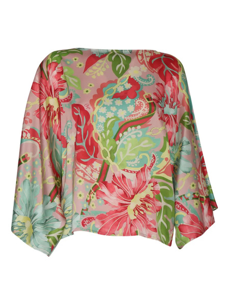  Clips Floral-print Batwing Top - Red 