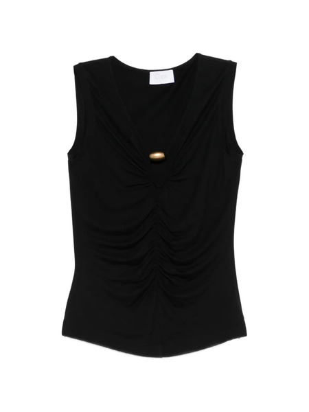  Clips Gathered V-neck Top - Black 