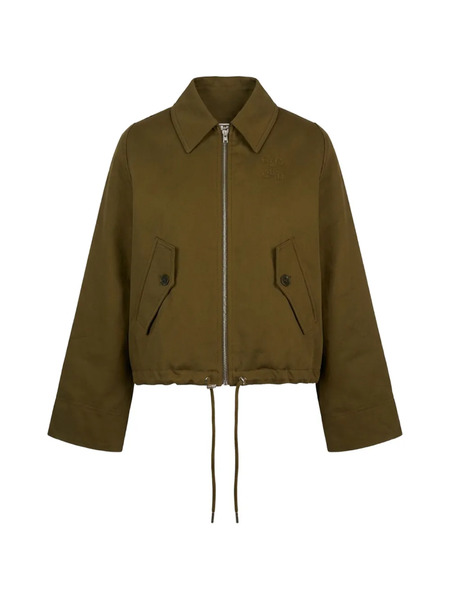  Closed Drawstring-waist Zip-up Jacket - Green 