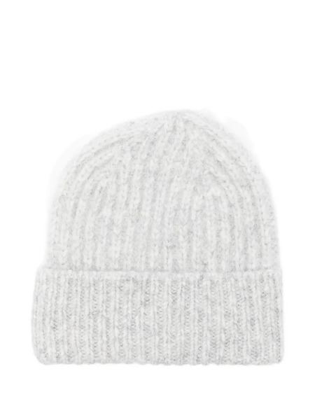  Closed Ribbed-knit Beanie Hat - Grey 