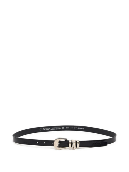  Closed Silver-tone Buckle Leather Belt - Black 