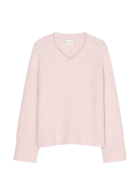  Closed V-neck Long-sleeve Sweater - Pink 
