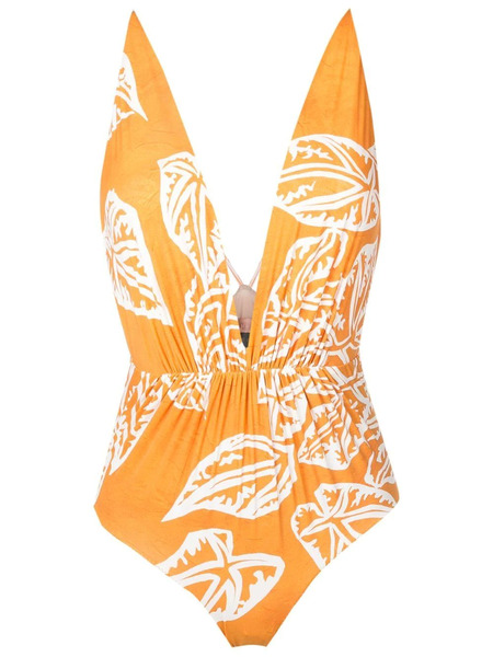  Clube Bossa Clavert Leaf-print Swimsuit - Orange 
