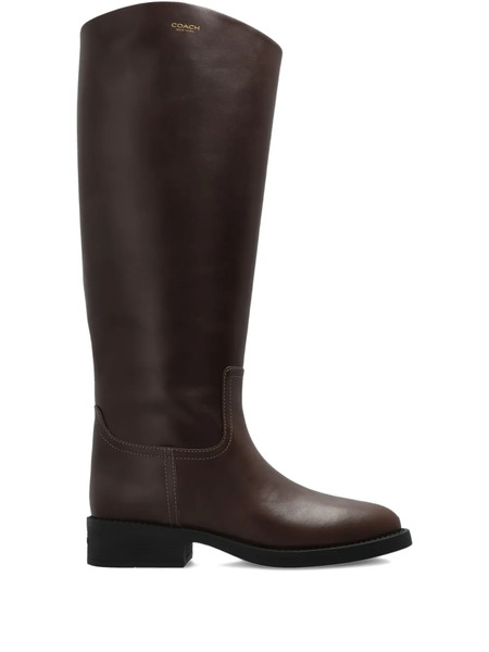  Coach Zip Leather Boots - Brown 