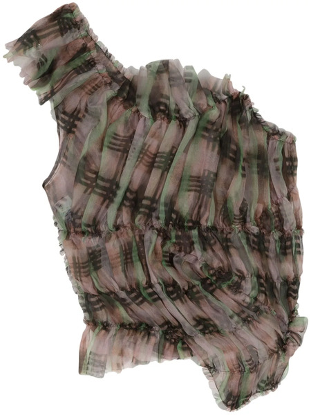  Collina Strada Plaid Ruffle Silk-chiffon Top - Pink 