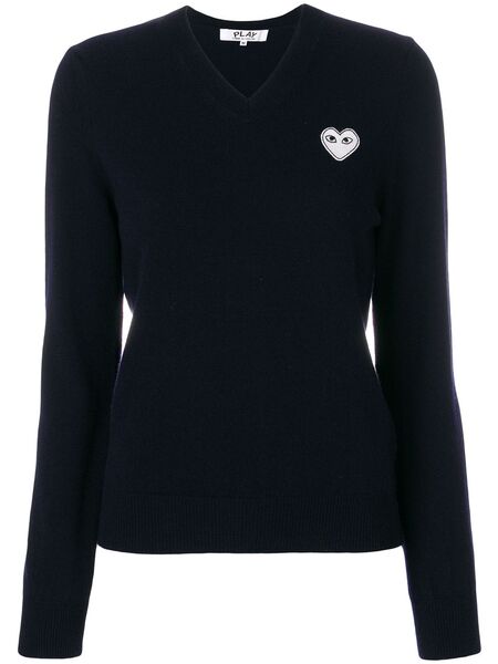  Comme Des Garçons Play V-neck Heart-logo Sweater - Blue 