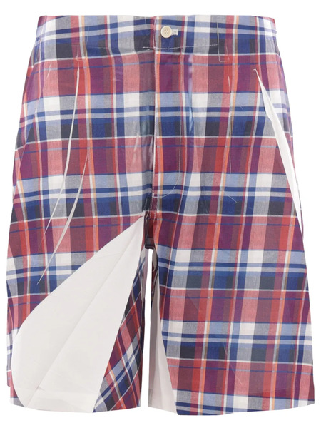  Comme Des Garçons Shirt Checked Twill Shorts - Red 