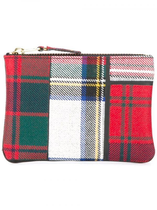  Comme Des Garçons Wallet Tartan Patchwork Pouch - Red 