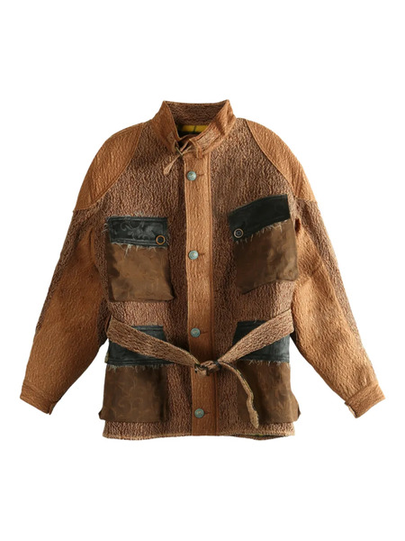  Communs Belted Patchwork Jacket - Brown 