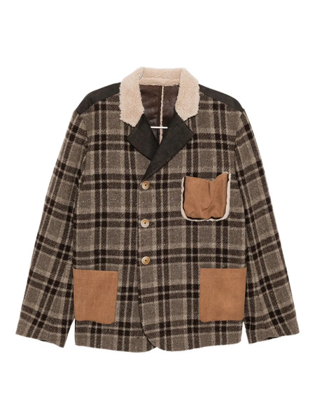  Communs Checked Leather Jacket - Brown 