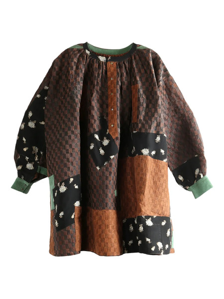  Communs Checks Patchwork Top - Brown 