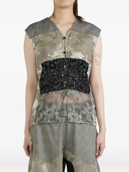  Communs Floral-embroidered Button-up Top - Grey 